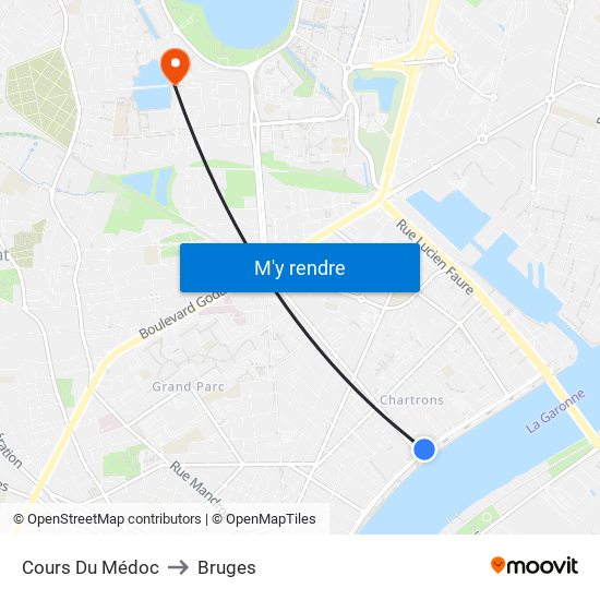 Cours Du Médoc to Bruges map