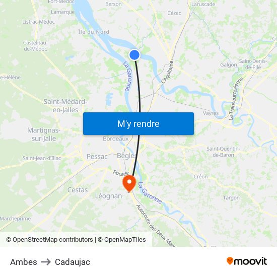 Ambes to Cadaujac map