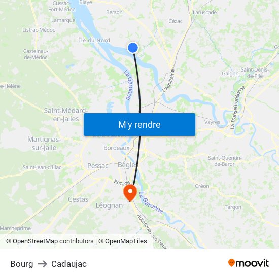 Bourg to Cadaujac map