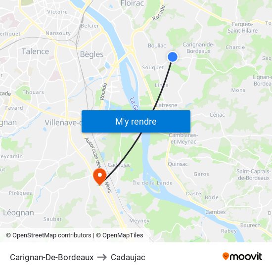 Carignan-De-Bordeaux to Cadaujac map