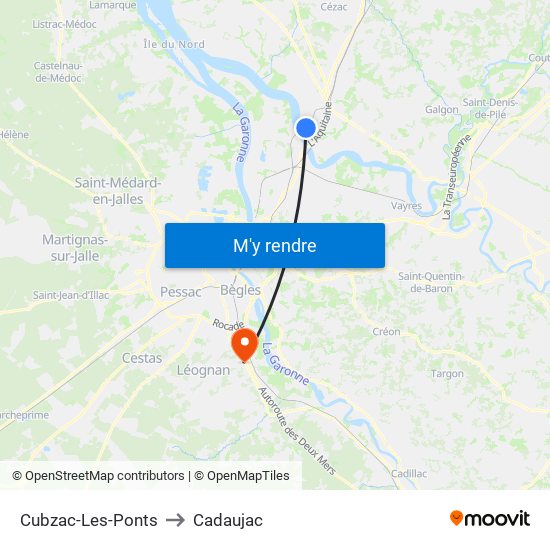 Cubzac-Les-Ponts to Cadaujac map