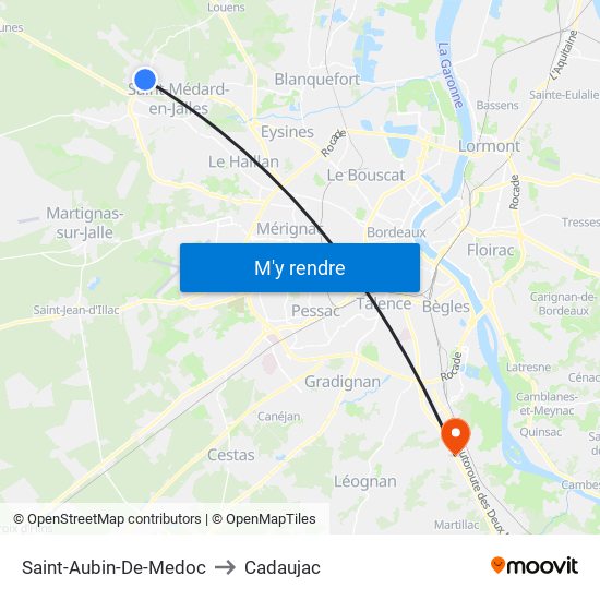 Saint-Aubin-De-Medoc to Cadaujac map