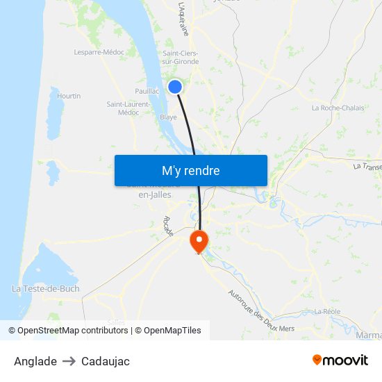 Anglade to Cadaujac map