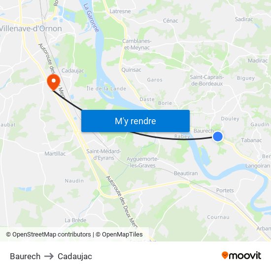 Baurech to Cadaujac map
