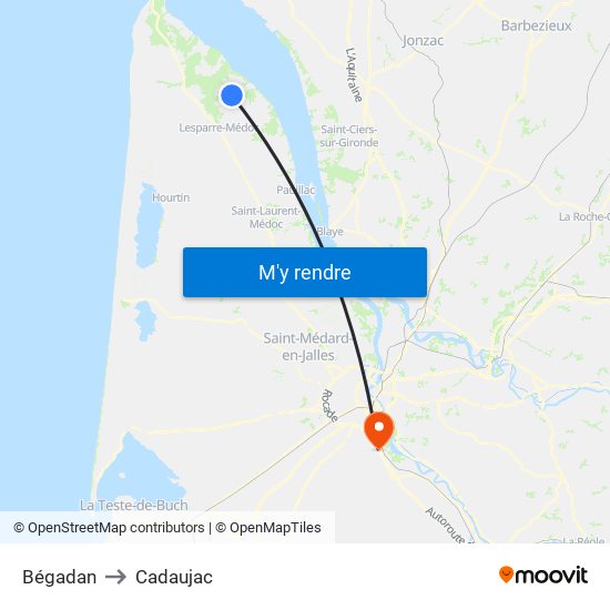 Bégadan to Cadaujac map