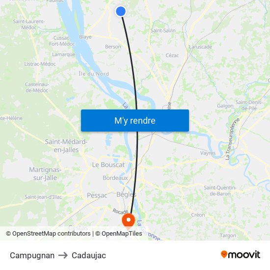Campugnan to Cadaujac map