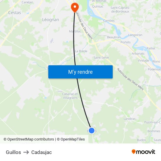 Guillos to Cadaujac map