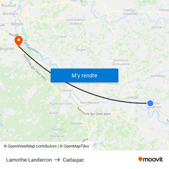 Lamothe-Landerron to Cadaujac map