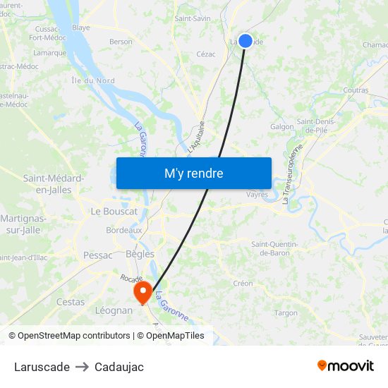 Laruscade to Cadaujac map