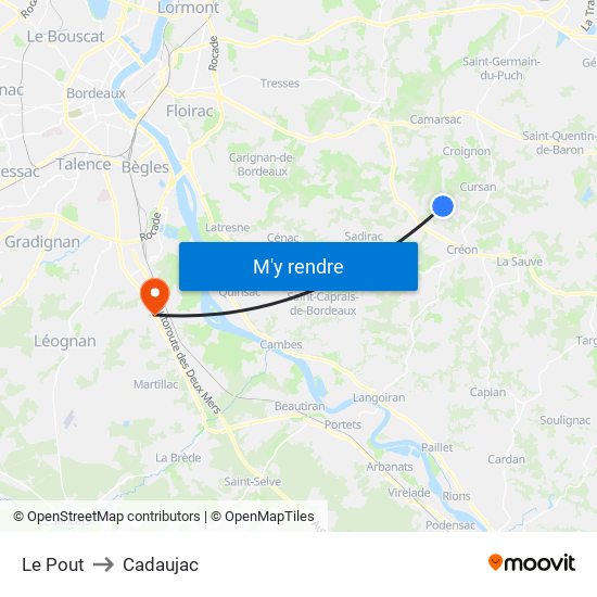 Le Pout to Cadaujac map