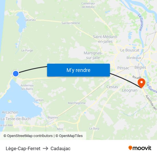 Lège-Cap-Ferret to Cadaujac map