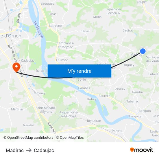 Madirac to Cadaujac map