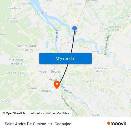 Saint-André-De-Cubzac to Cadaujac map