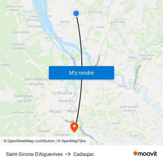 Saint-Girons-D'Aiguevives to Cadaujac map