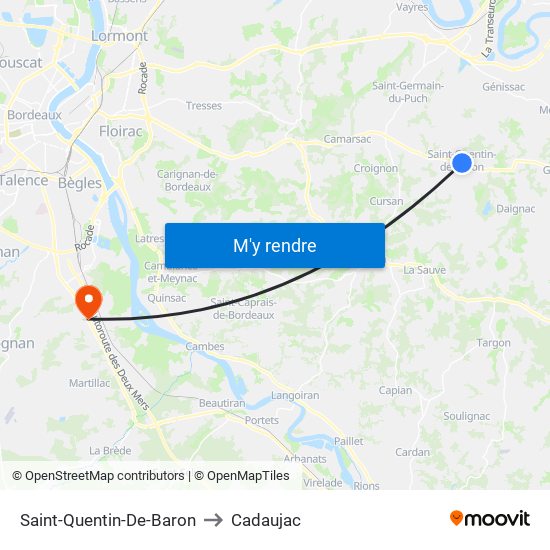 Saint-Quentin-De-Baron to Cadaujac map