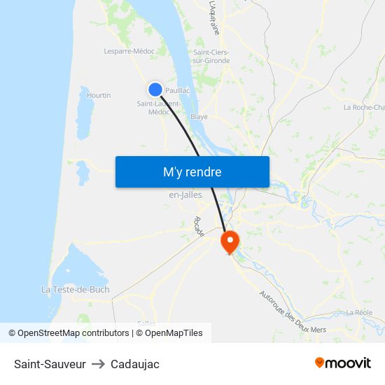 Saint-Sauveur to Cadaujac map