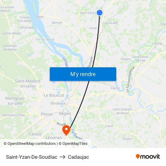 Saint-Yzan-De-Soudiac to Cadaujac map