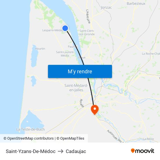 Saint-Yzans-De-Médoc to Cadaujac map