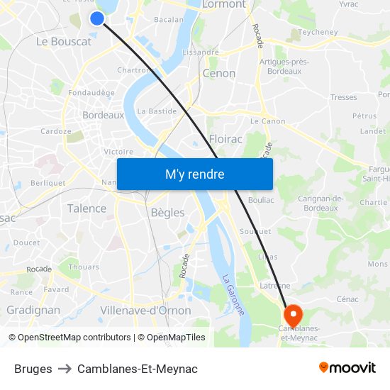 Bruges to Camblanes-Et-Meynac map