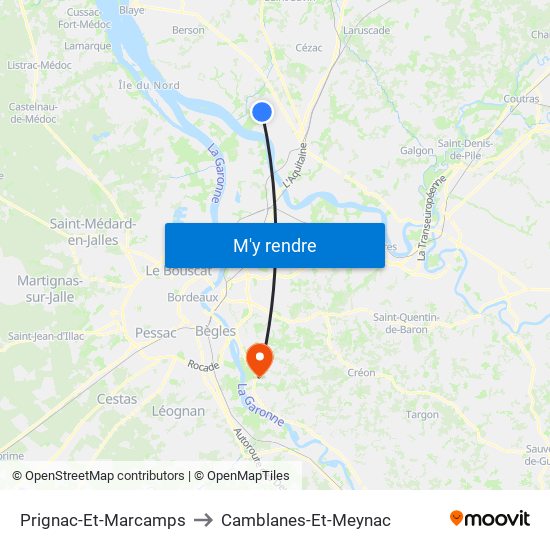 Prignac-Et-Marcamps to Camblanes-Et-Meynac map