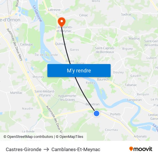 Castres-Gironde to Camblanes-Et-Meynac map