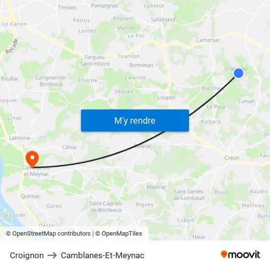 Croignon to Camblanes-Et-Meynac map