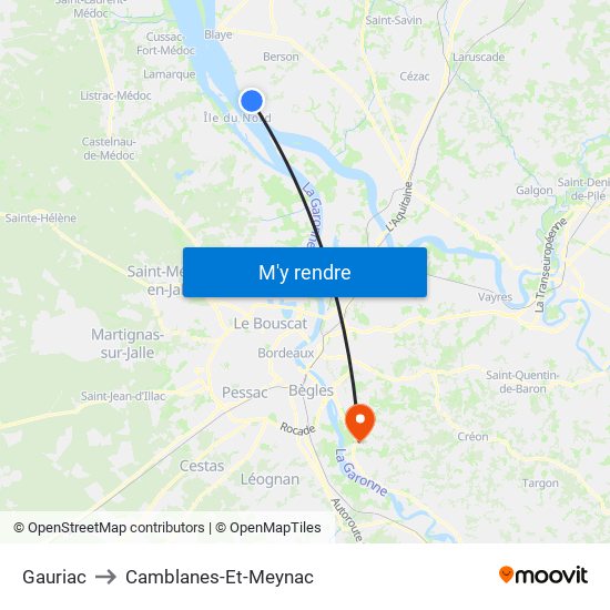 Gauriac to Camblanes-Et-Meynac map