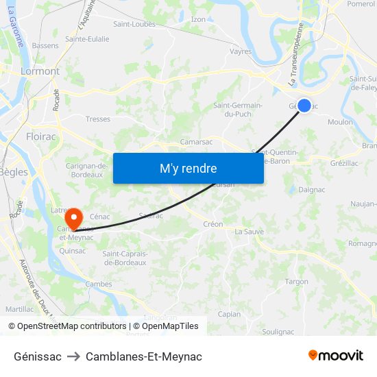 Génissac to Camblanes-Et-Meynac map