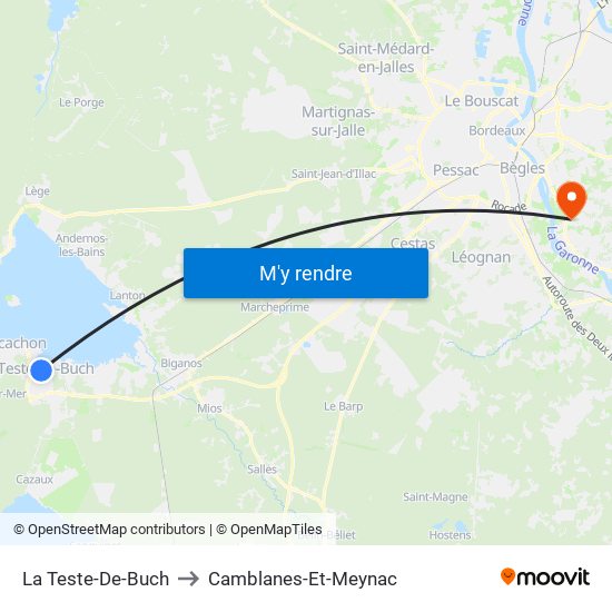 La Teste-De-Buch to Camblanes-Et-Meynac map