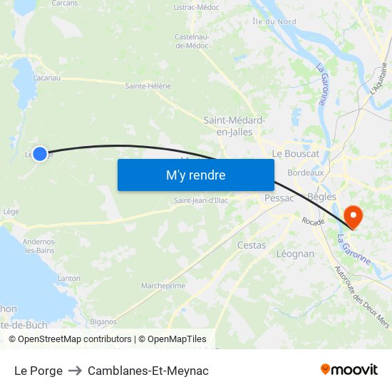 Le Porge to Camblanes-Et-Meynac map