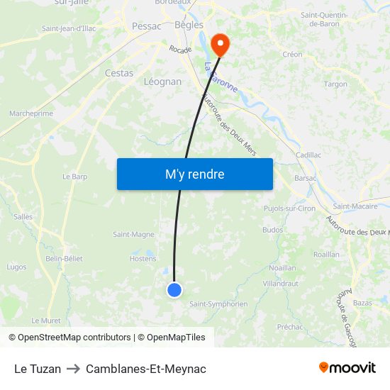 Le Tuzan to Camblanes-Et-Meynac map