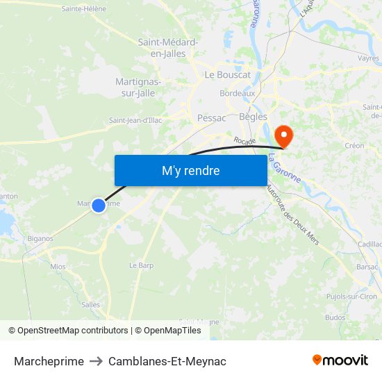 Marcheprime to Camblanes-Et-Meynac map