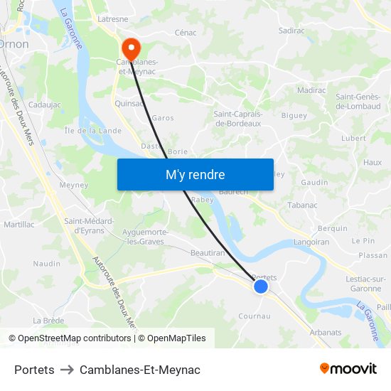 Portets to Camblanes-Et-Meynac map