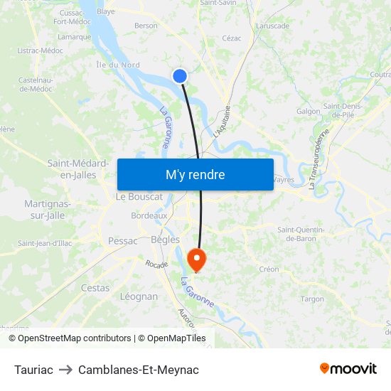 Tauriac to Camblanes-Et-Meynac map