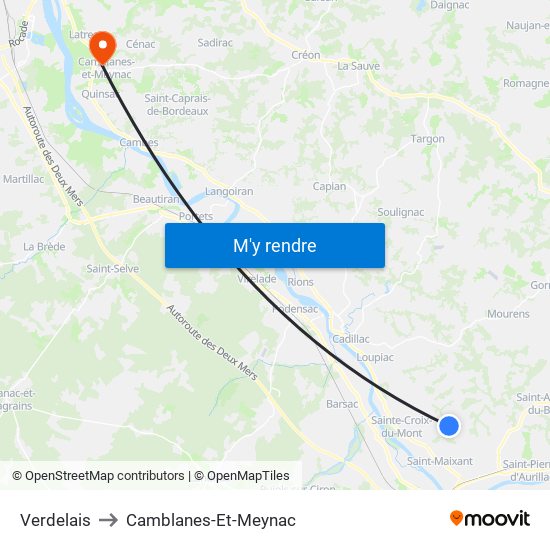 Verdelais to Camblanes-Et-Meynac map