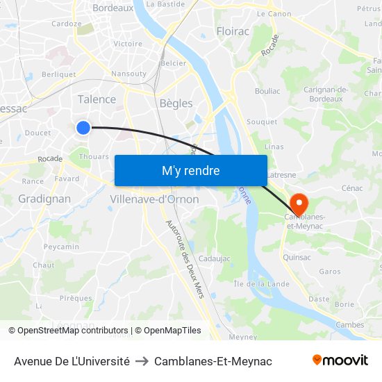Avenue De L'Université to Camblanes-Et-Meynac map