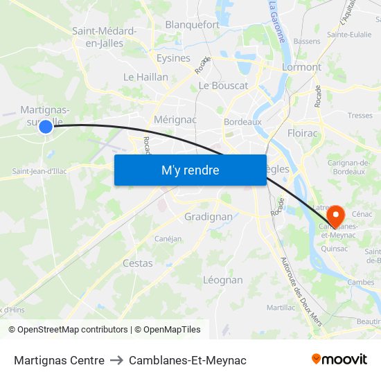 Martignas Centre to Camblanes-Et-Meynac map