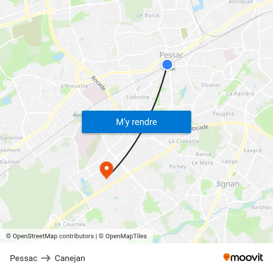 Pessac to Canejan map