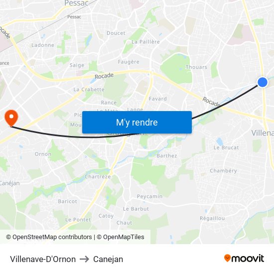 Villenave-D'Ornon to Canejan map