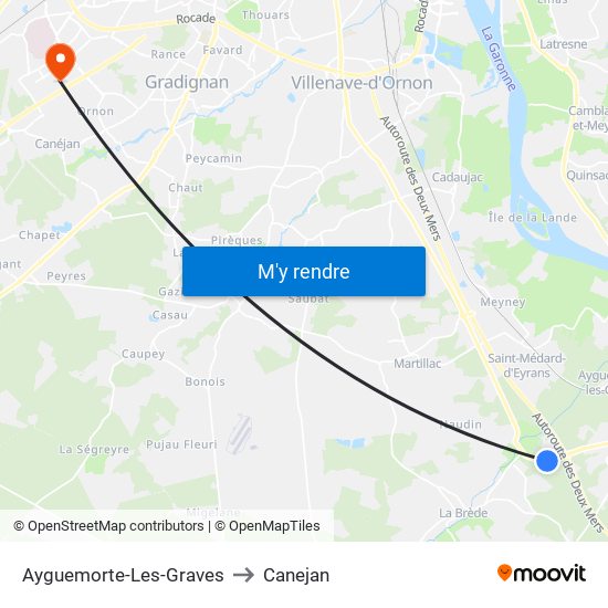 Ayguemorte-Les-Graves to Canejan map