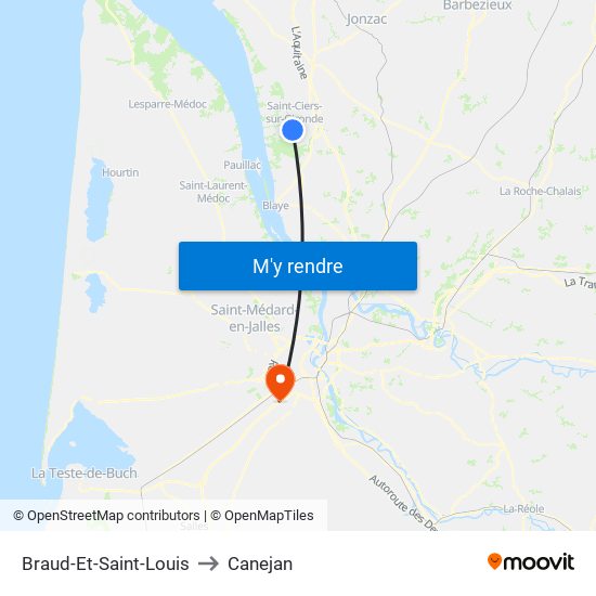 Braud-Et-Saint-Louis to Canejan map