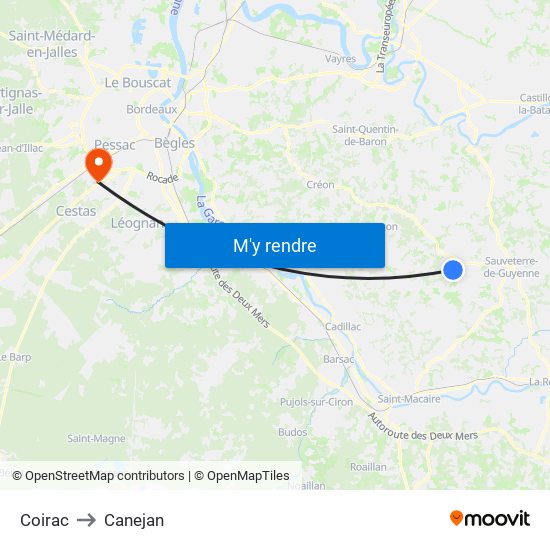 Coirac to Canejan map