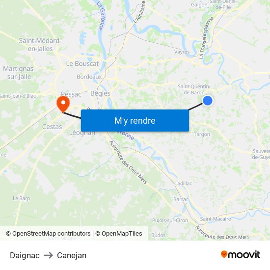 Daignac to Canejan map