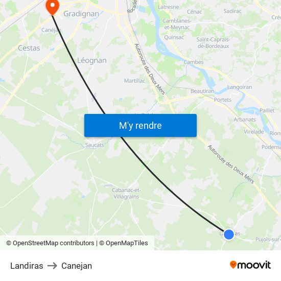 Landiras to Canejan map