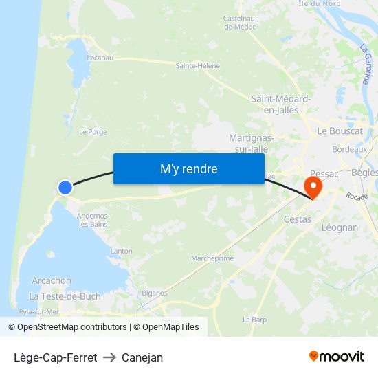 Lège-Cap-Ferret to Canejan map