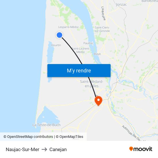 Naujac-Sur-Mer to Canejan map