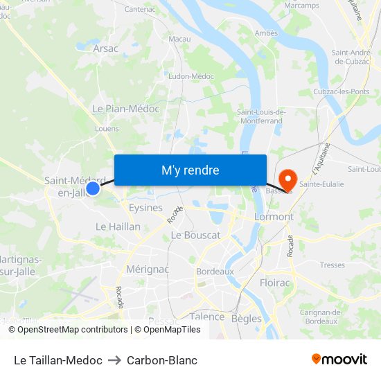 Le Taillan-Medoc to Carbon-Blanc map