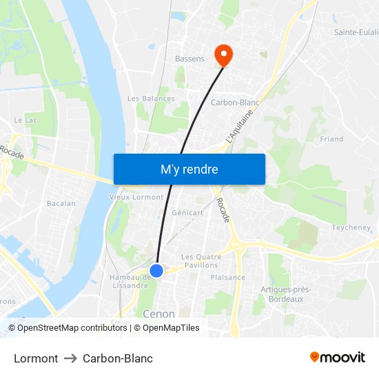 Lormont to Carbon-Blanc map