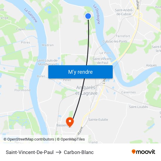 Saint-Vincent-De-Paul to Carbon-Blanc map