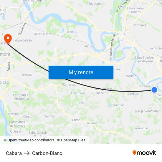 Cabara to Carbon-Blanc map